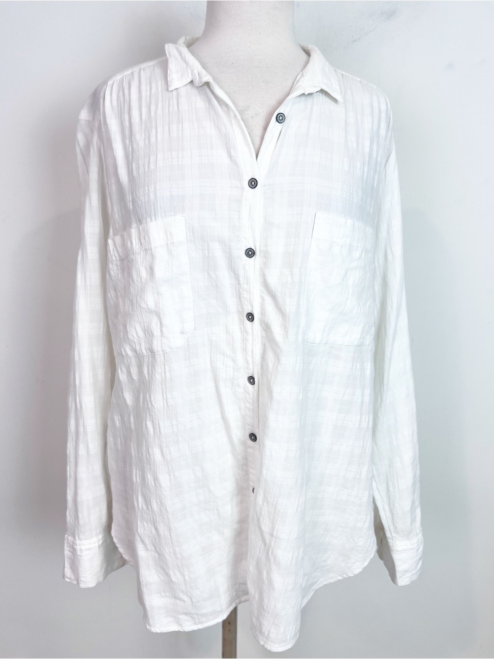 LOU & GREY WHITE LONG SLEEVE BUTTON FRONT BLOUSE WOMENS SZ LARGE